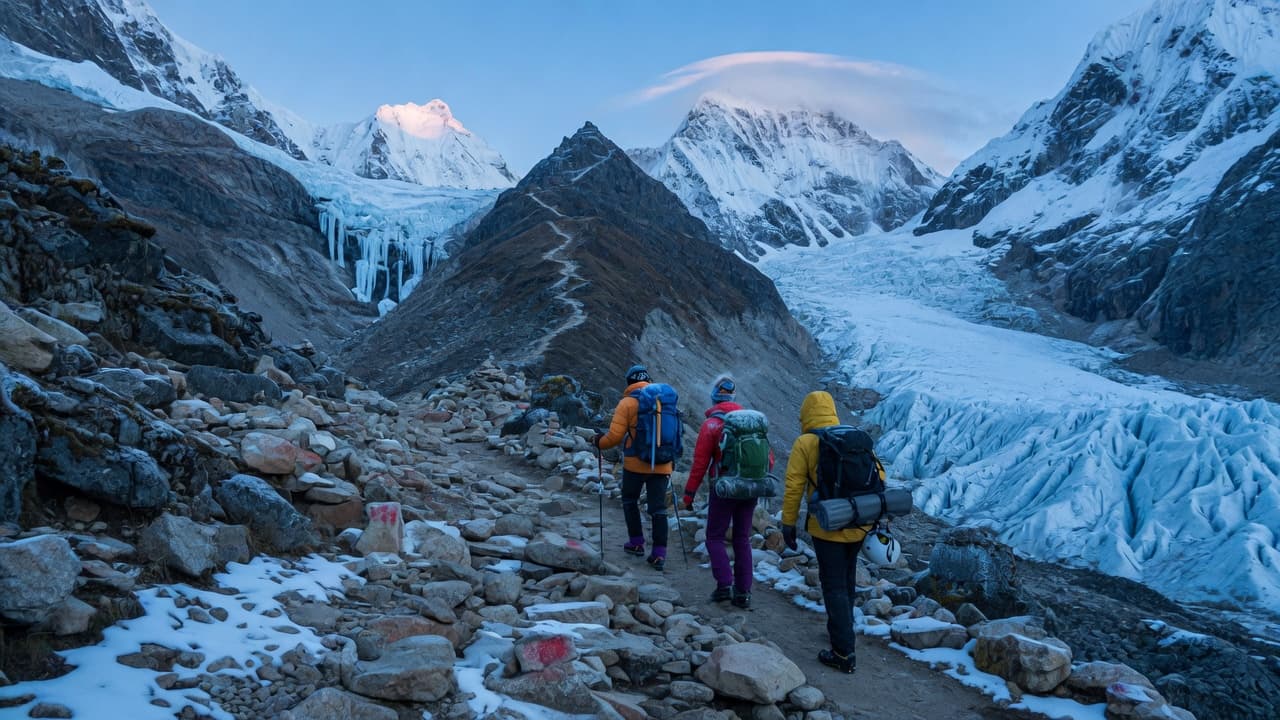 Paso glaciar de alta montaña en el trek Salkantay