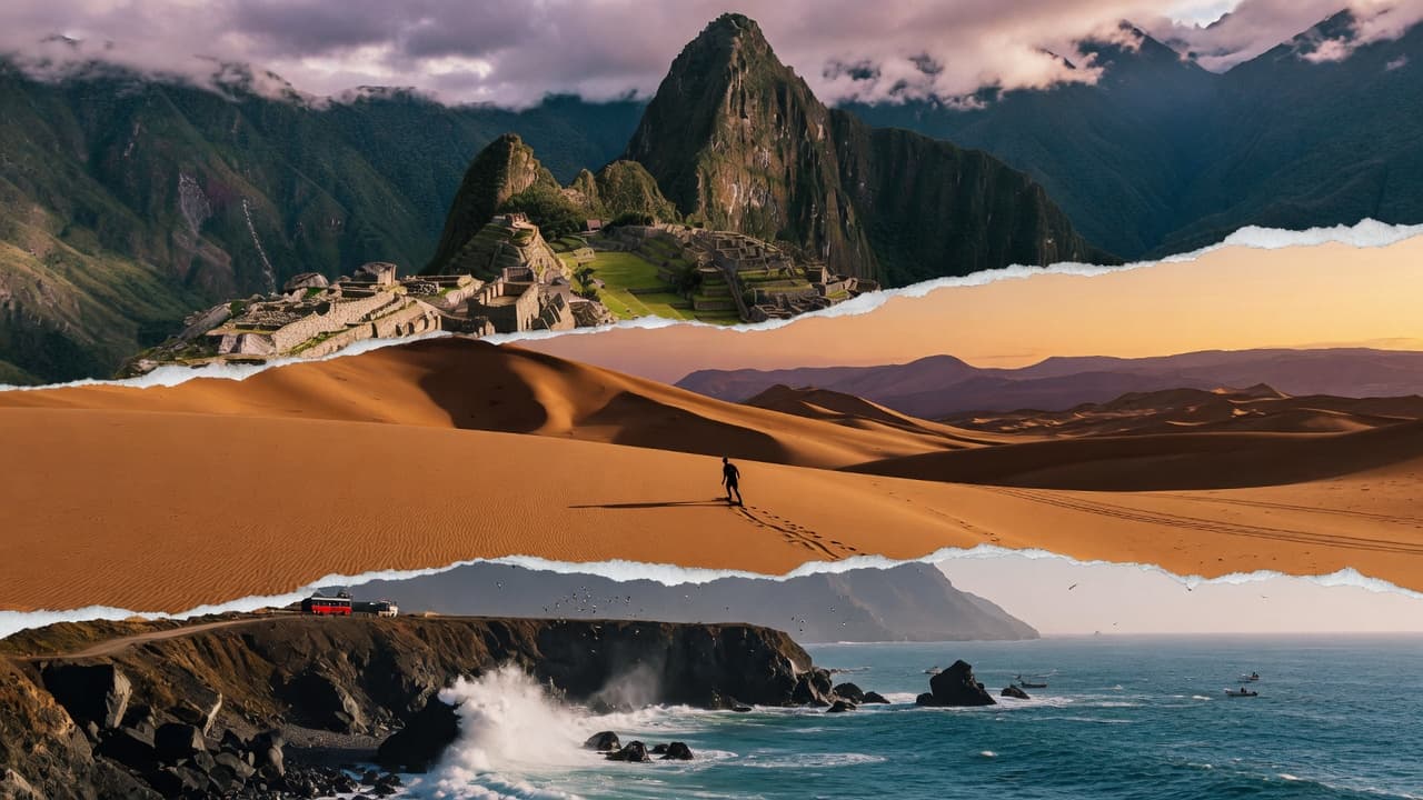 Panorama de viaje por Perú: montañas, costa y destinos icónicos