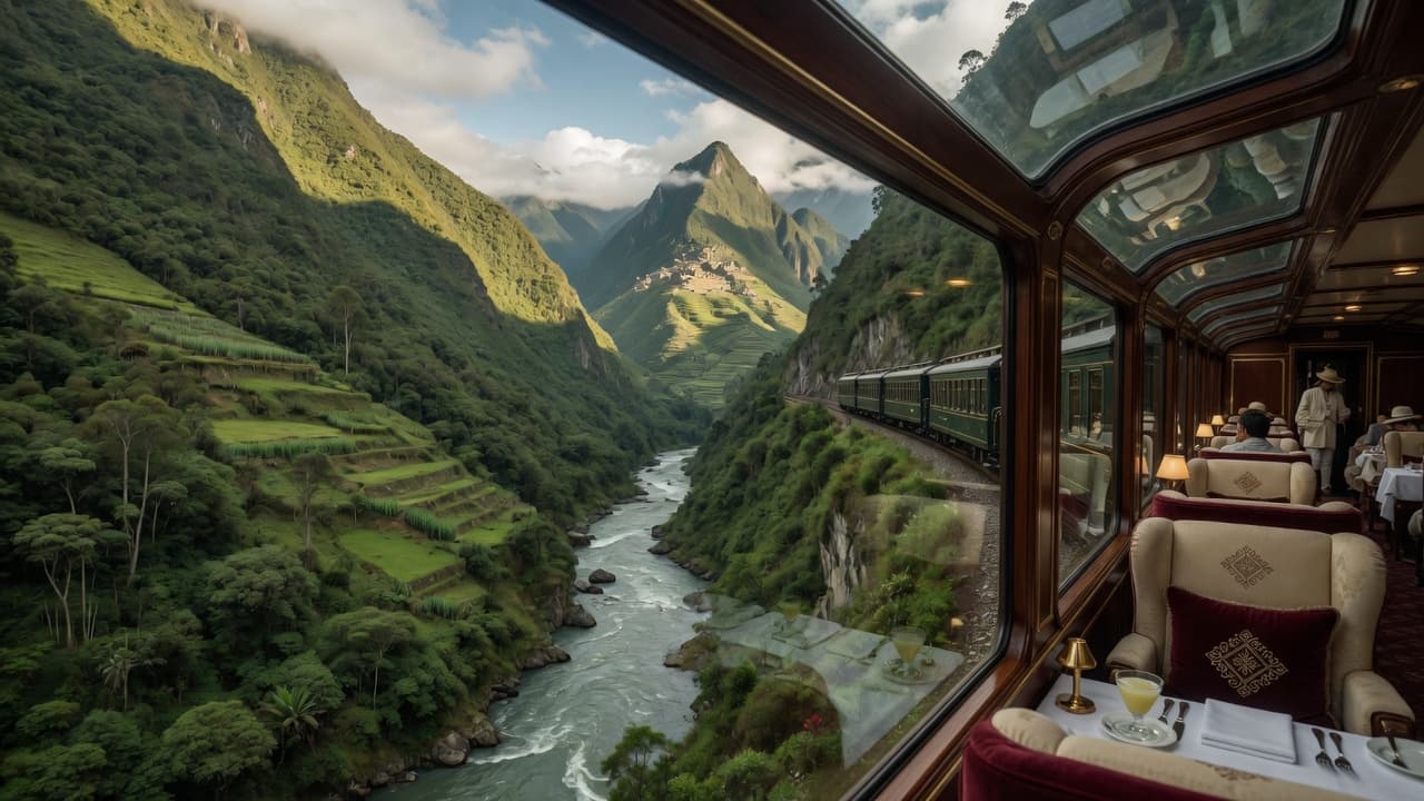 Tren panorámico por el valle del Urubamba hacia Machu Picchu